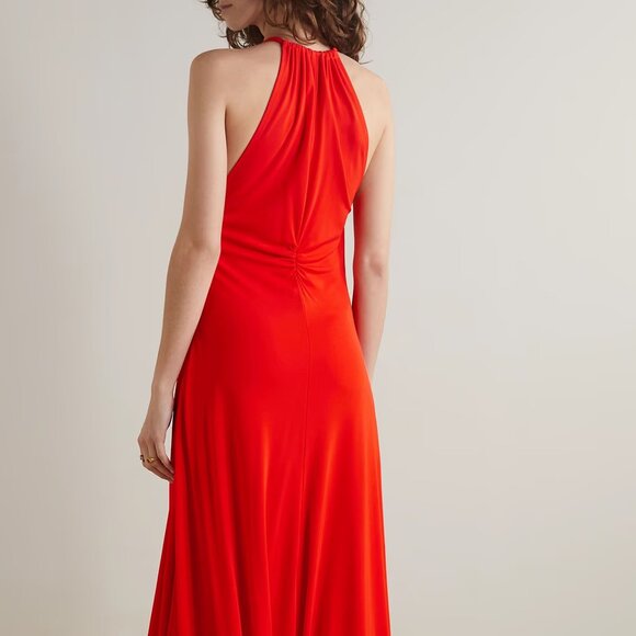Proenza Schouler Ruched Jersey Crepe Halterneck Maxi Dress, Size 8 in Tomato Red - Picture 2 of 6